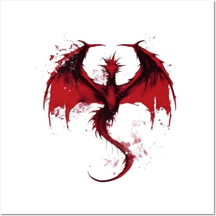 Minimalist Red Ink Dragon - Fantasy Posters and Art